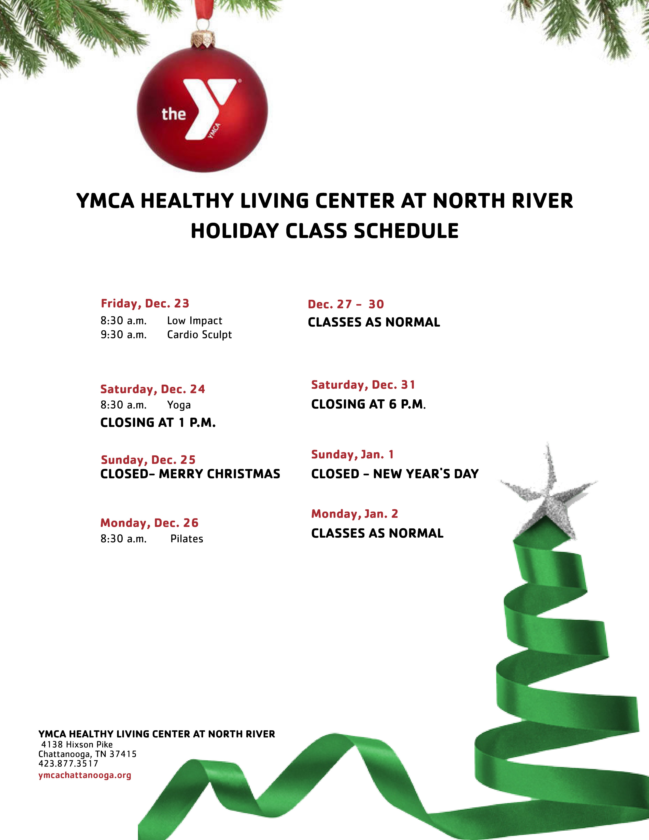 Holiday Class Schedules